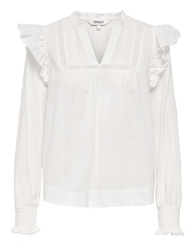 Only - ONLIdris Frill Tape Bluse - Cloud Dancer